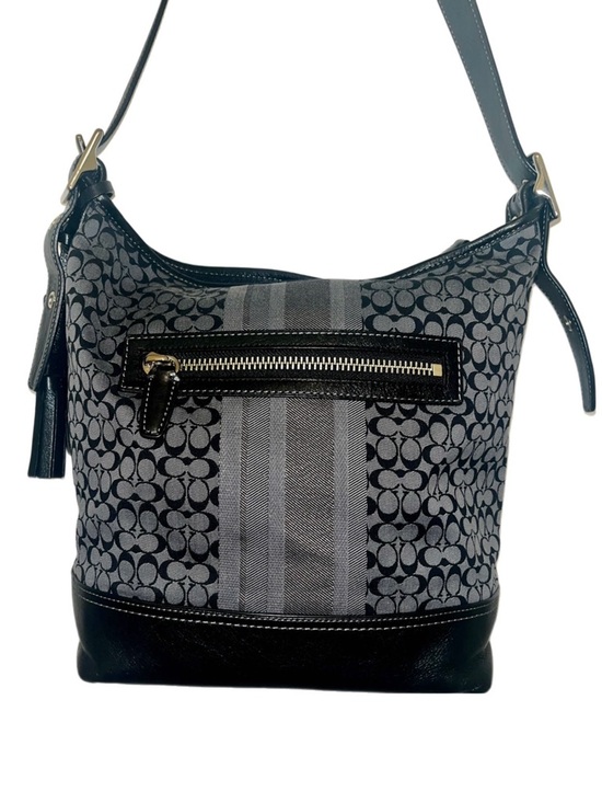 Coach Legacy 19918 Black Blue Signature Stripe Jaguard Hobo Shoulder Bag - Picture 2 of 7